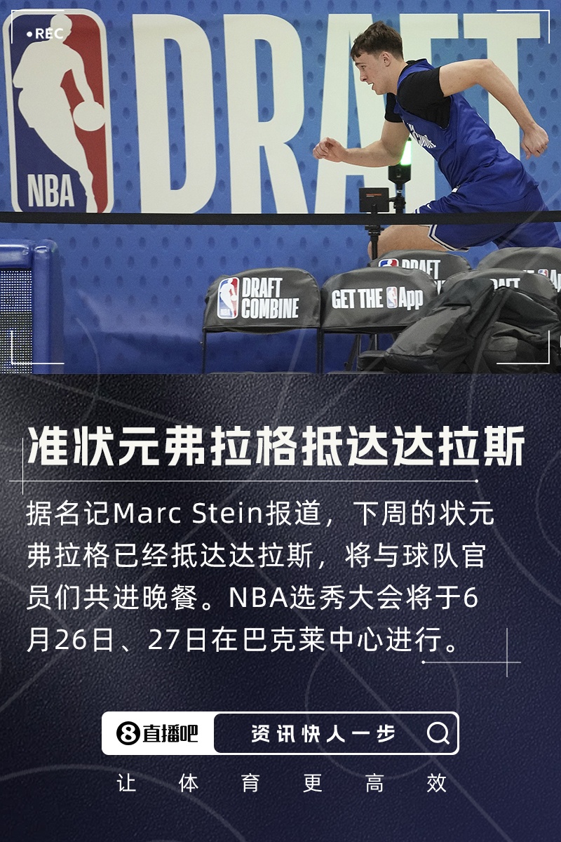 Stein：下周的状元弗拉格已抵达达拉斯 将与球队官员共进晚餐